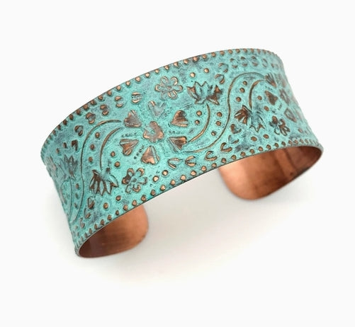 Copper Patina Bracelet - Turquoise Floral and Vine