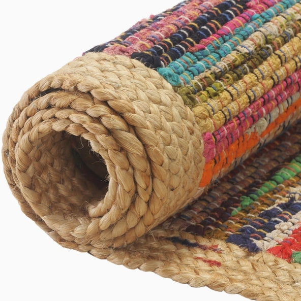 Multicolored Bohemian Jute Bordered Accent Rug