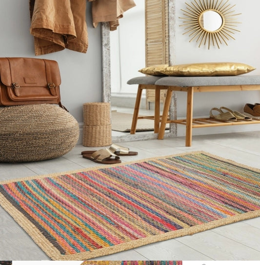Multicolored Bohemian Jute Bordered Accent Rug