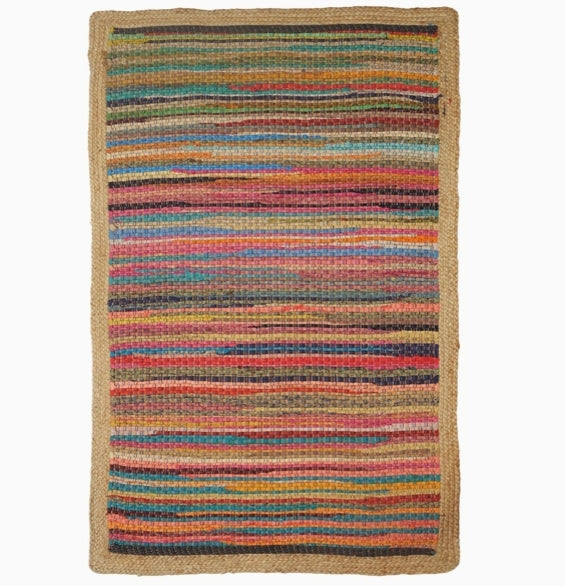 Multicolored Bohemian Jute Bordered Accent Rug
