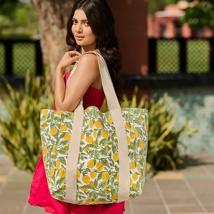 Handcrafted Large Tote - Lemon Print